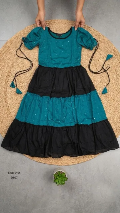 Black & Teal Magic Tiered Midi Gown Dress